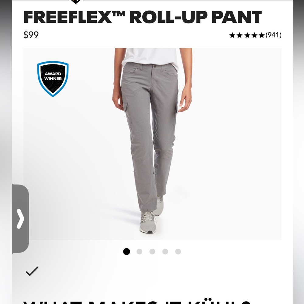 KUHL FREEFLEX™ ROLL-UP PANTS. Light gray. Like new condition. Size 12 Regular